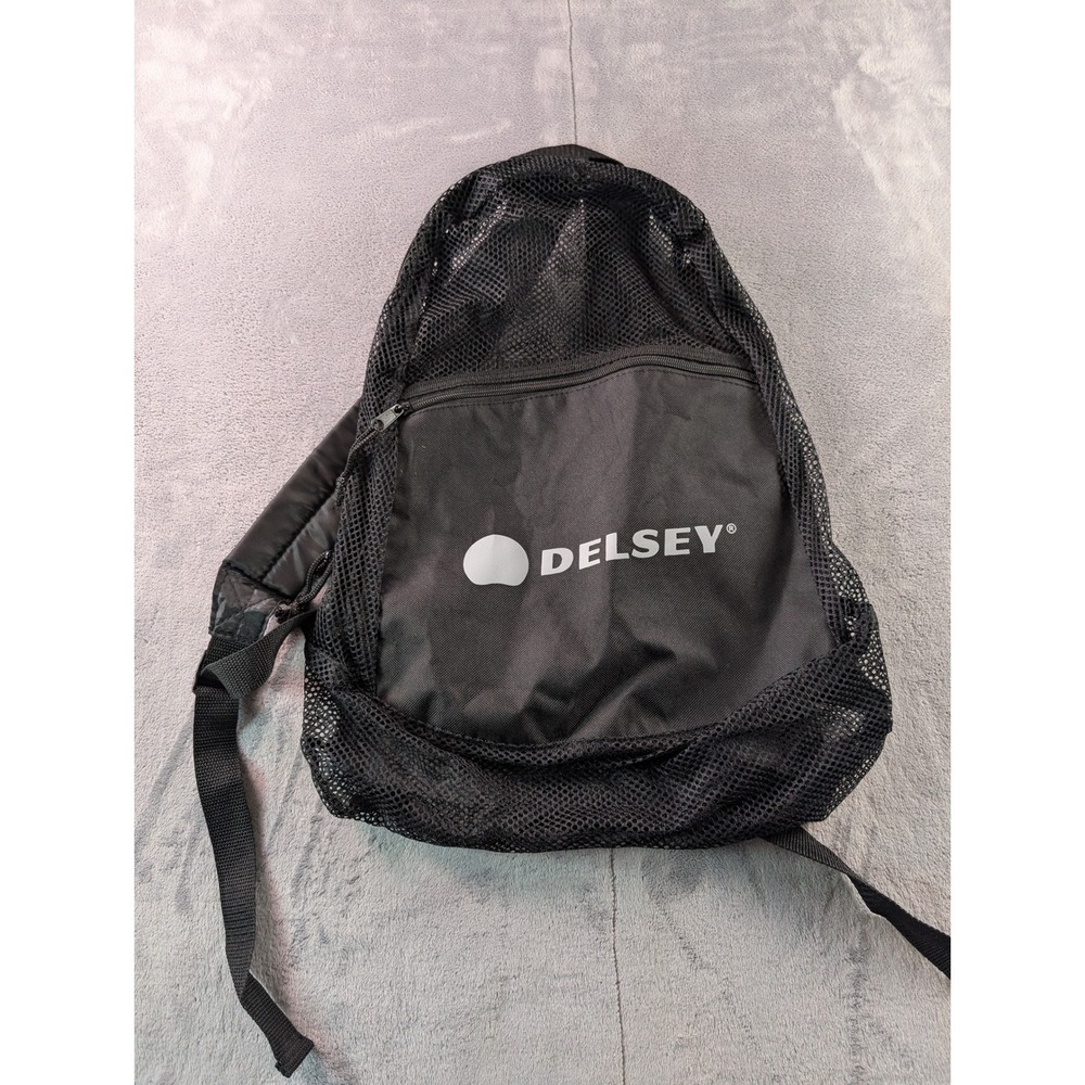 Delsey Black Mesh Backpack Lightweight Travel Bag Adjustable Straps Zip Pocket